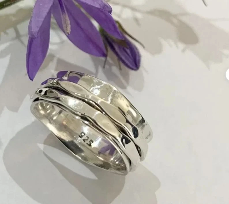 Solid 925 Sterling Silver Band & Spinner Handmade Jewelry Birthday Ring All Size - Image 4 of 4