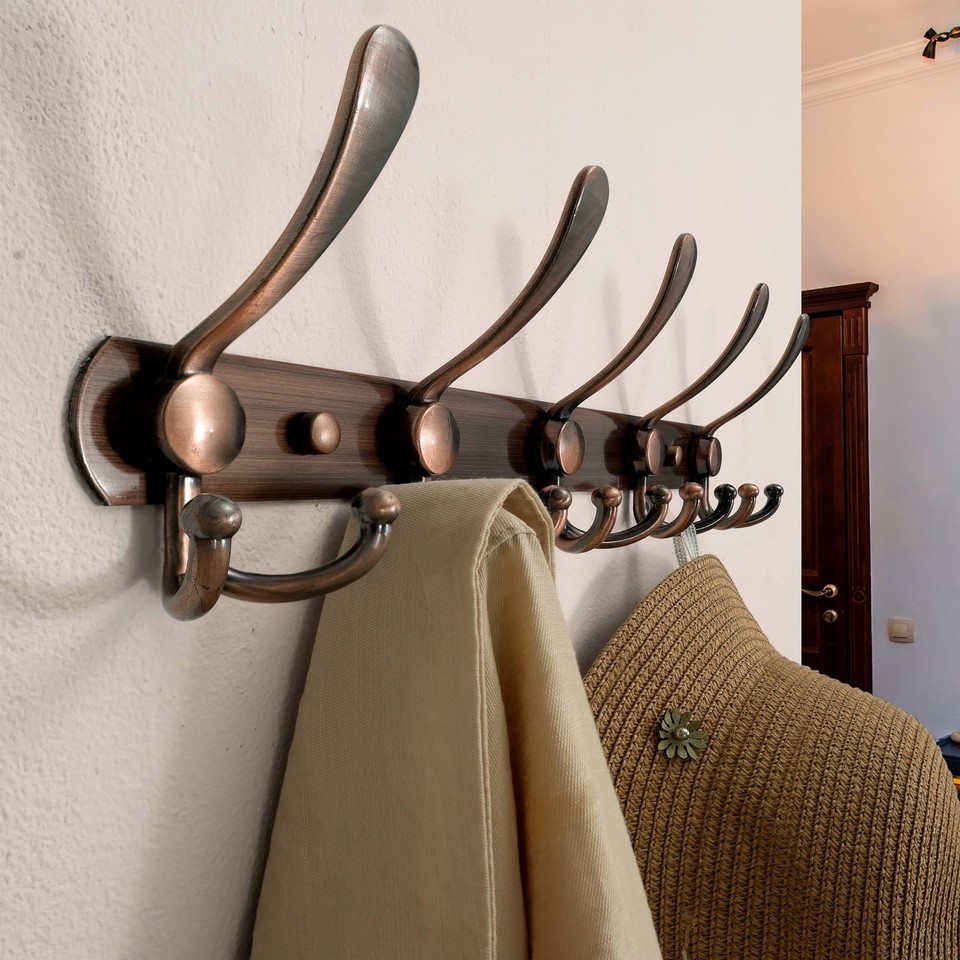 Wall Mounted Coat Rack - 5 Tri Hooks, Heavy Duty, Stainless Steel ...
