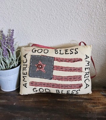 God Bless America Flag Pillow Primitive Small Decorative Patriotic 4th of July 