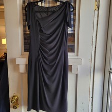 David Meister Women's Black Ruched Asymmetrical Neck Sleeveless Dress Size 8