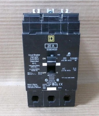 NEW Square D EGB EGB34020 3 Pole 20 Amp 480V Circuit Breaker NTO