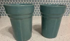 2 Vintage Frankoma Pottery 80C Flower Pot Style Juice Tumblers Turquoise 4.75”