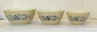3 Pyrex Homestead Pattern Nesting Mixing Bowls #s 401 402 403 Speckled Tan &Blue