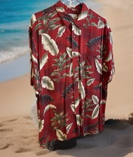 Vintage Island Shores Hawaiian Shirt Mens Size Large Aloha Red Floral
