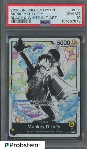 2026 One Piece ST29 EN Black & White Alt Art #001 Monkey D Luffy PSA 10