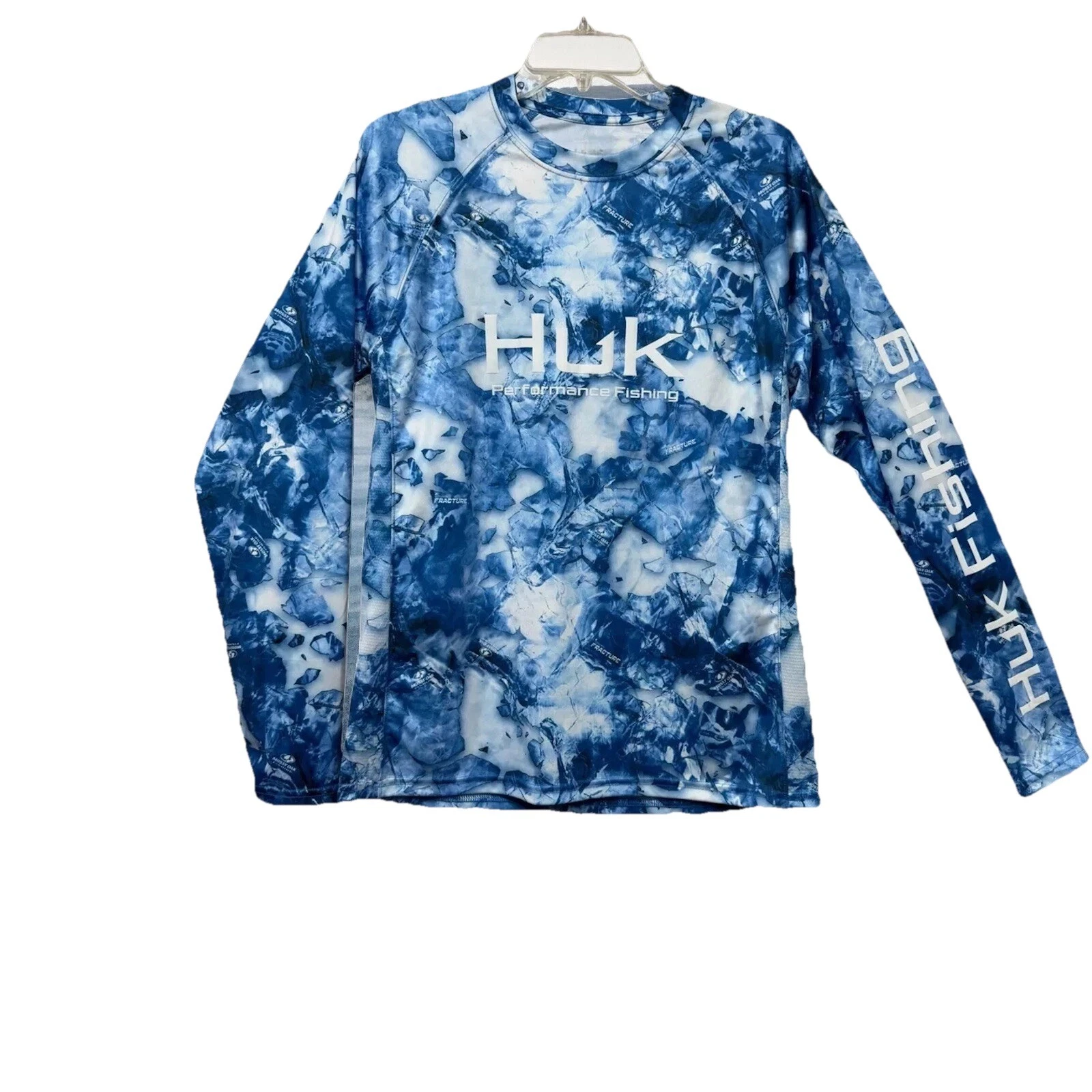 Huk Men’s Performance Fishing Shirt Long Sleeve Mossy Oak Fracture Size S Blue