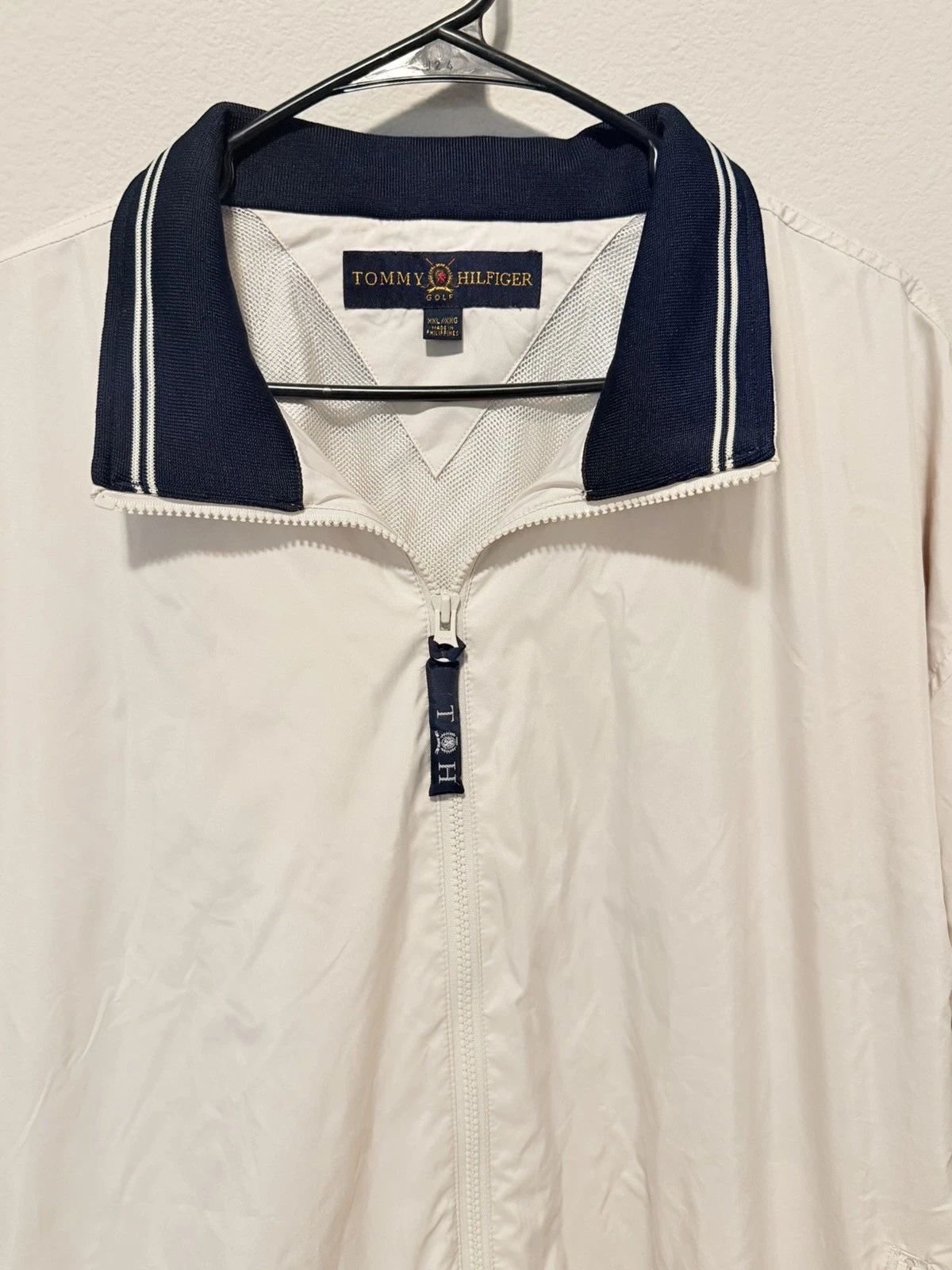 Tommy Hilfiger Vintage Men's White Full Zip Windbreaker Jacket Big & Tall 2XL - product detail image 2