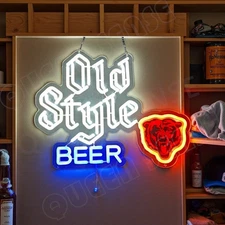 16"x13"  Old Style Beer Chicago Bears LED Neon Sign Dimmer USB Powered VL