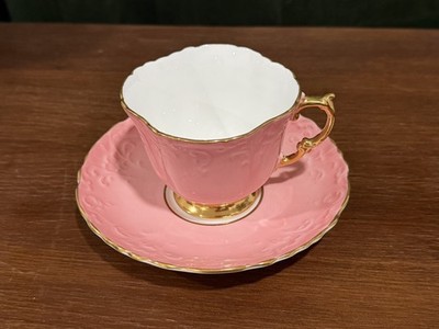 Vintage Aynsley Quatrefoil Pink & Gold Cup & Saucer Bone China Made in England