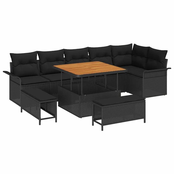 Garten Sofa Set 9 Teilig Mit Kissen Schwarz Inkl. Auflagen FüR Terrasse Balkon-image
