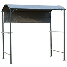 [US Stock] BBQ Grill Gazebo Canopy Tent Patio Shelter with Side Awning & Shelves