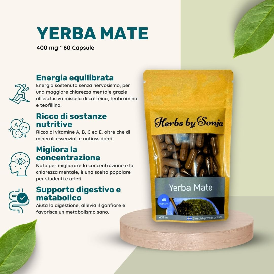 Yerba Mate 400mg 60 Capsule - Estratto Potente per Gambe Leggere - 4