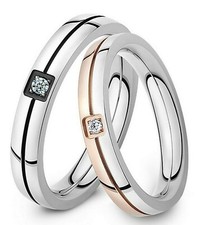 Coppia anelli fede fedine acciaio charm pietra eleganti e semplici