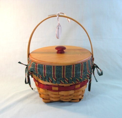 Longaberger 1994 Jingle Bell Basket w/ Wood Lid Cloth Liner Protector Christmas - Picture 5 of 18