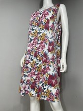 Vintage Floral Tea Dress Size 16 Stretchy Sleeveless Knee Length Button Up 80s