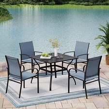 5 Piece Patio Furniture Set Outdoor Dining Set w/ 4 Textilene Chair Square Table