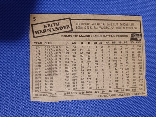 1988 MSA Keith Hernandez #5 - Bild 2 von 2