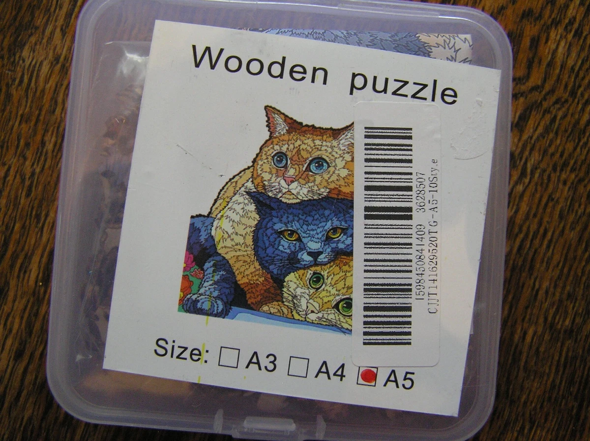 Wooden Jigsaw Puzzle in Plastic Box STACK OF CATS 100 Pieces A5