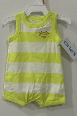 Carters Baby Boy Sleeveless Striped Romper Lime Green White
