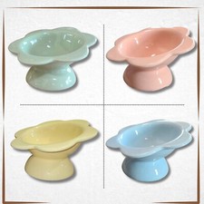 Cat Bowl Ceramic Raised Tilted Elevated Cat Food Dish Porcelain Flower-Shaped
