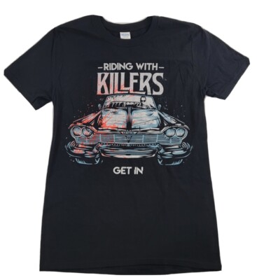 Riding with Killers ''Get in'' Retro Style Black T Shirt New Official Band Merch