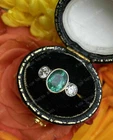 Simulated Emerald Antique Perfect Vintage Wedding Ring 14K White Gold Plated
