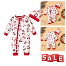 Newborn Baby Boy Girl Xmas Deer Santa Romper Jumpsuit Playsuit Clothes Outfits