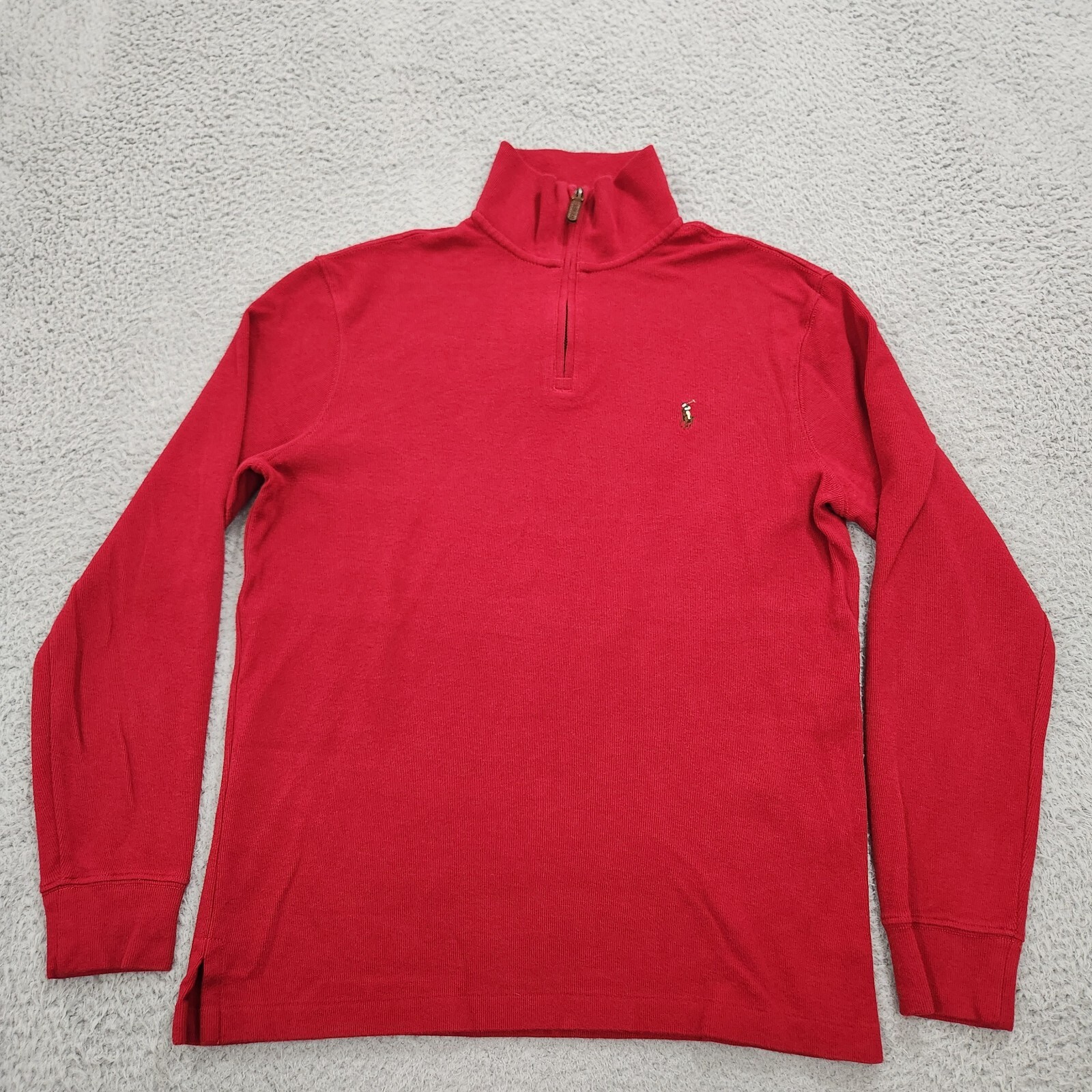 Polo Ralph Lauren felpa uomo piccola rossa estate costina quarto zip carne pony