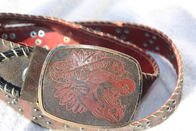 CHRISTIAN AUDIGIER Big Buckle Crown Studded Leather Belt  display picture 1