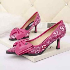Decolte scarpe donna rosa bianco fiocco comode tacco 6 cm pelle sintetica CZ419
