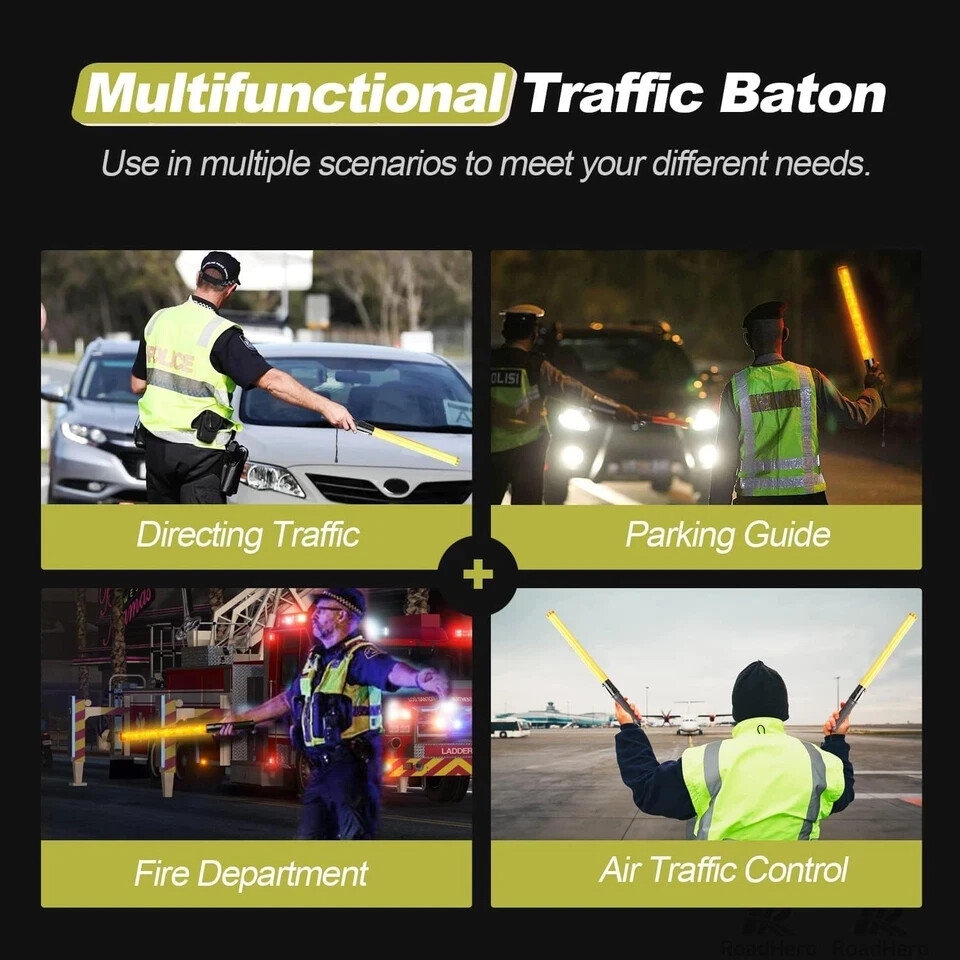 2 Pack 21 Inch Traffic Wand, Yellow Led Traffic Control Baton, Night Safety Ligh