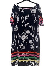 Eliza J Jersey Navy Blue Dress Plus Sz 22 Womens Multicolor Rainbow Floral Lined