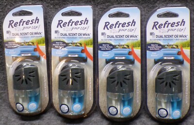 Lot of 4 Refresh Your Car! Dual Scent Oil Wick New Car Cool Breeze 1 Pk Each