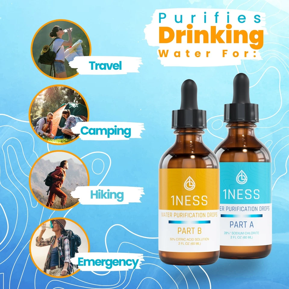 1ness Gocce per Trattamento Acqua - Bottiglie di Vetro - Kit 2oz (CitricKit) - Immagine 3 di 4