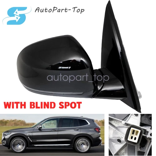 BLACK RIGHT PASSENGER SIDE MIRROR WITH BLIND SPOT FOR BMW X3 2018 2019 2020-2024
