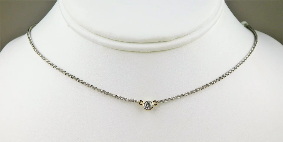 Collar de cadena gargantilla de diamantes solitario de oro multicolor de 18 k ~ 4,2 mm 16,25" B6014 Foto 2 de 4