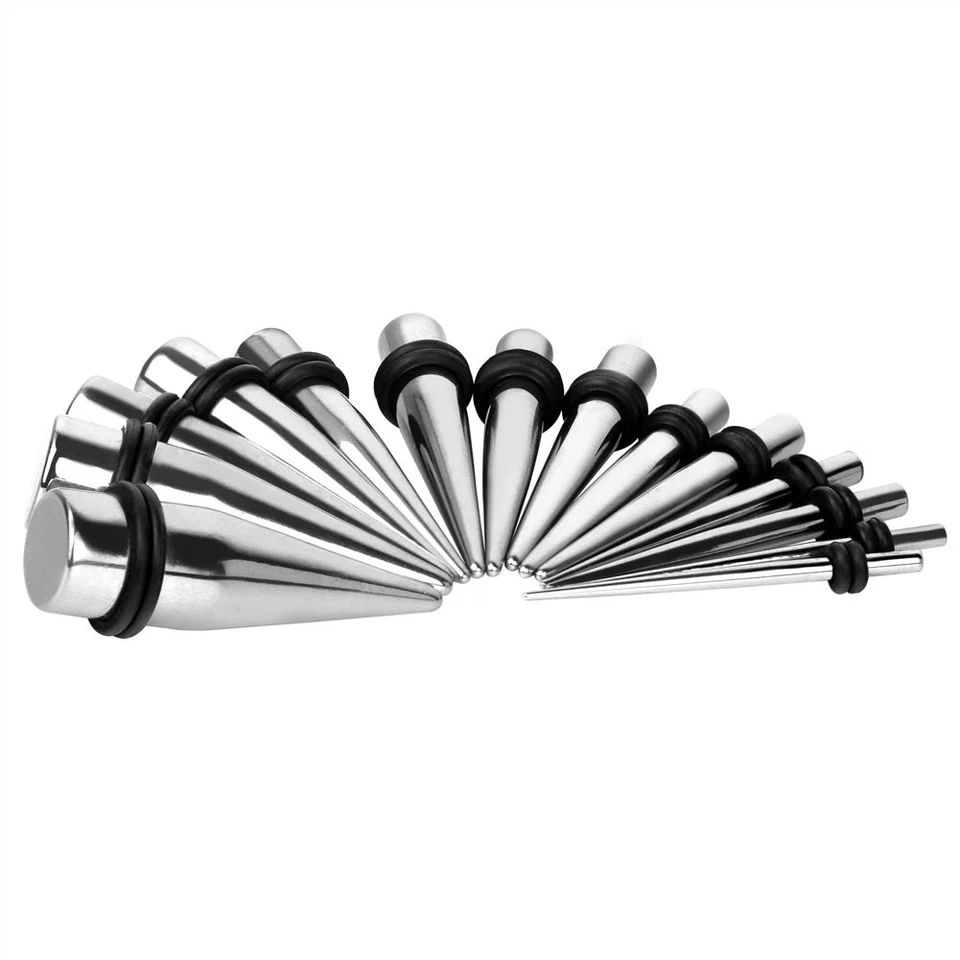 Kit de estiramiento de calibre de oreja de 14-64 piezas túnel cónico de acero y tapones acrílicos 14G-00G Foto 3 de 4