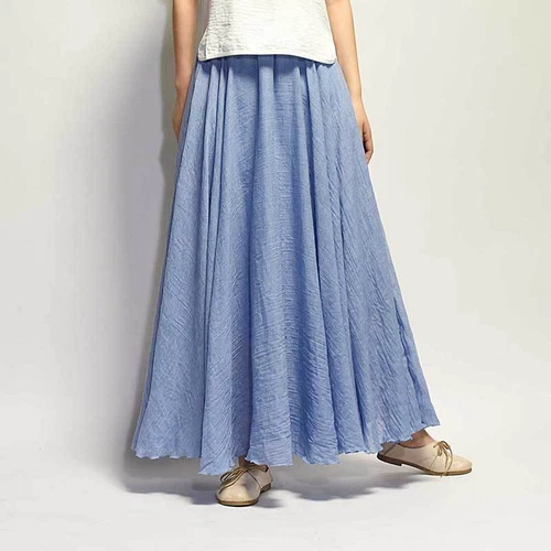 Women Summer Skirt Cotton Blend Long Skirts Elastic Waist Boho Maxi Skirts Size - Picture 16 of 32