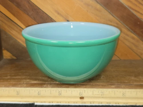 Vintage Fire King Oven Ware Small 4-3/4" Cereal Soup Bowl Milk Glass & Green