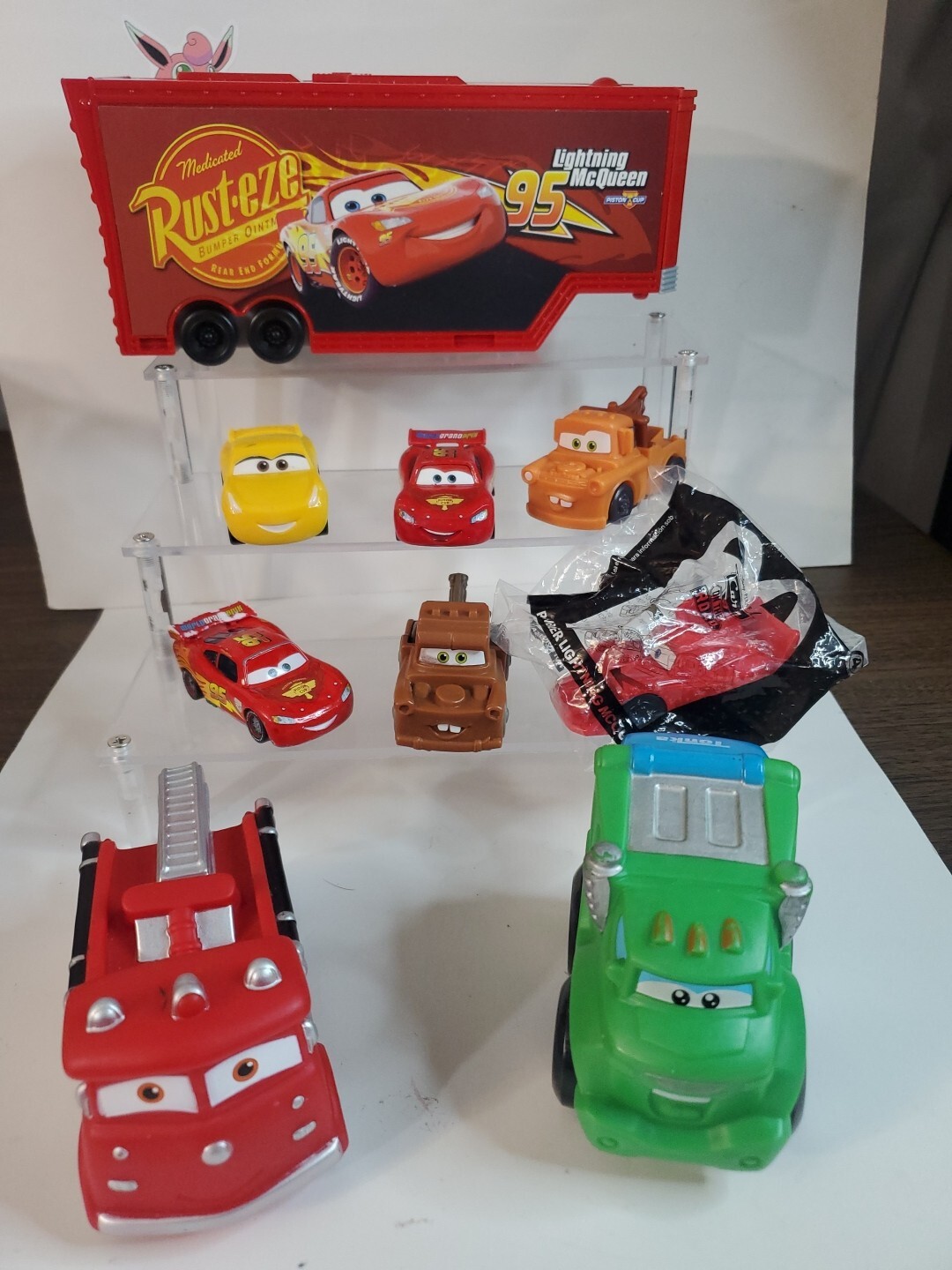 Disney Cars Mack Truck Lightning McQueen Playset Trailer & Car Figures Lot Loose