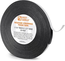 1/16in x 1/2in Weather Stripping Foam Insulation Tape, Doors, Windows, Sliding