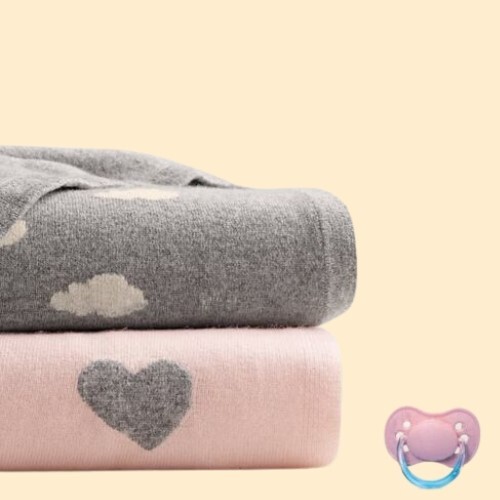 Natureville Merino Wolle Kaschmir Voluminöse Baby Decke 4-Jahreszeiten 100x80cm - Bild 1 von 13