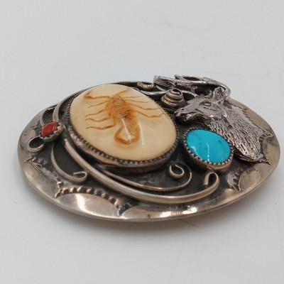 Scorpion Deer Belt Buckle Turquoise Coral Elk Cowboy Native American Country Scorpion Deer Belt Buckle Turquoise Coral Elk Cowboy Native  main image 4