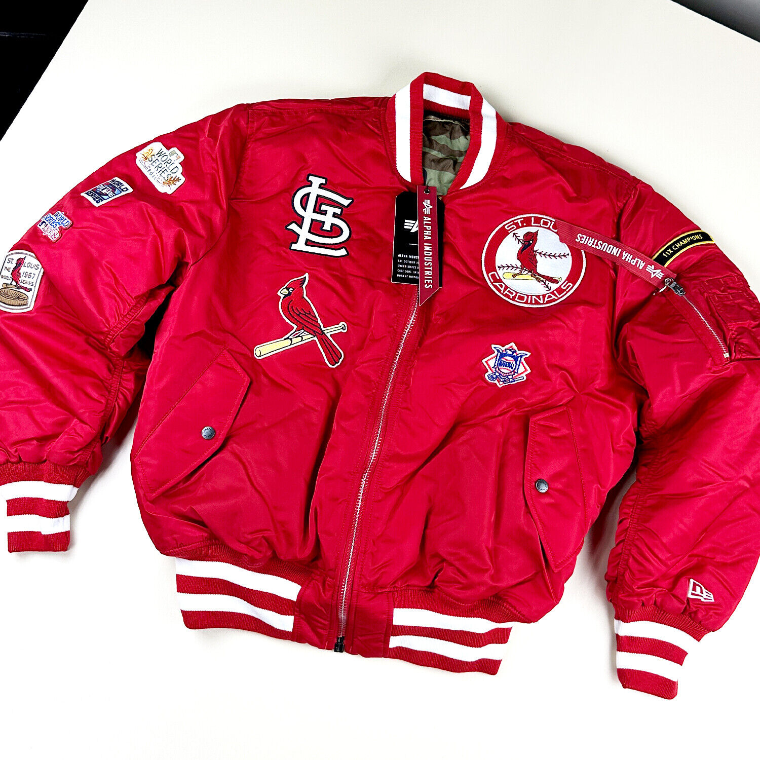 Exclusive Fitted Navy St. Louis Cardinals Alpha Industries x New Era Reversible MA-1 Bomber Jacket M