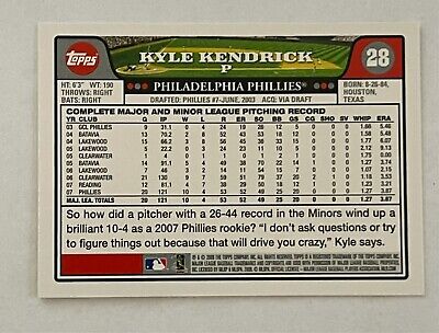 2008 TOPPS KYLE KENDRICK #28 PITCHER PHILADELPHIA PHILLIES 2008 TOPPS KYLE KENDRICK #28 PITCHER PHILADELPHIA PHILLIES