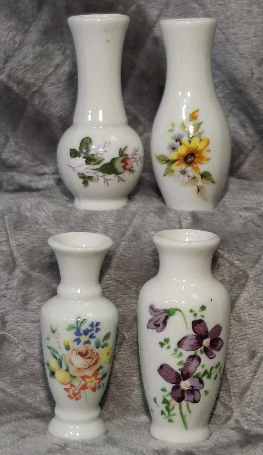 Vintage Porcelain Bud Vases Miniature Figurines for Dollhouse Decor
