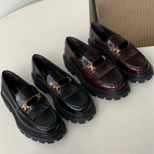 Tod's women's thick soled leather loafers shoes real leather Luxury