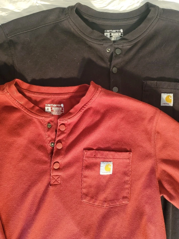 Lote De 2 Camisas Térmicas Carhartt Henley Calce Relajado XL Colores Negro Y Rojo Foto 2 de 4