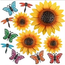 12 Pcs Metal Sunflower Dragonfly Butterfly Wall Décor