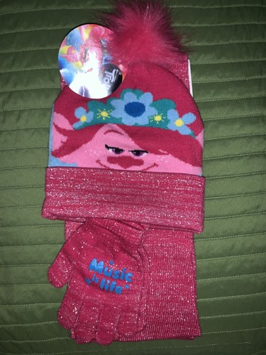 DreamWorks Trolls Poppy 3-Piece Hat, Scarf & Gloves Set ONE SIZE! - Picture 3 of 5